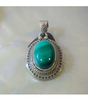 Pendentif indien argent pierre malachite