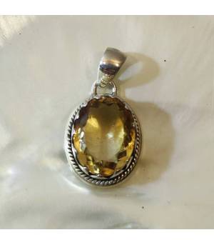 Pendentif argent citrine naturelle facettée