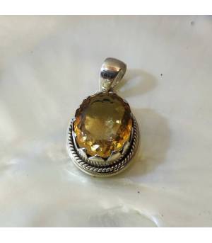 Pendentif argent citrine naturelle facettée