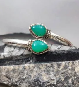 Bracelet duo jonc argent pierre chrysoprase