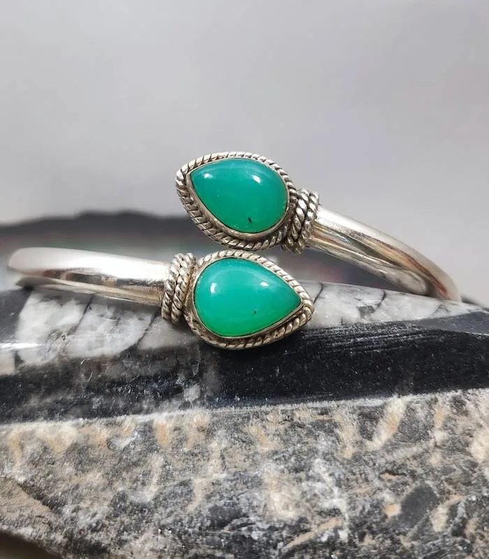 Bracelet duo jonc argent pierre chrysoprase