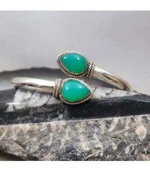 Bracelet duo jonc argent pierre chrysoprase