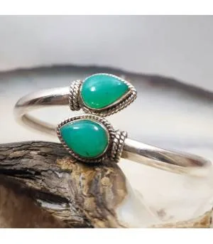 Bracelet duo jonc argent pierre chrysoprase