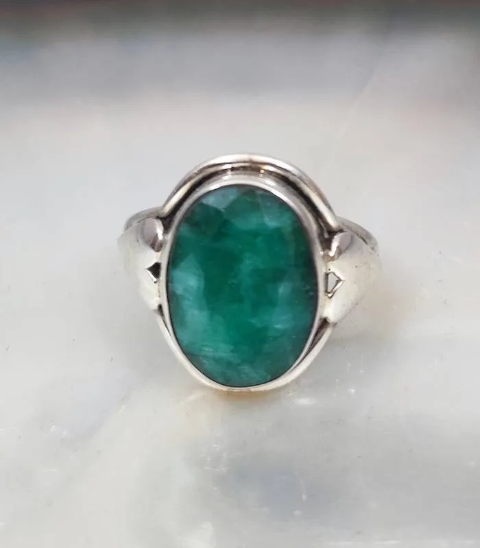 Bague "coeur" argent émeraude naturelle