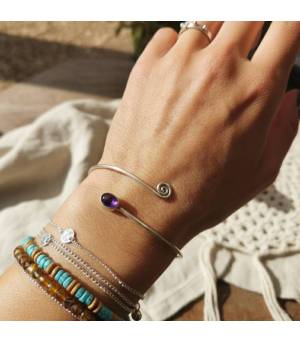Bracelet spiral jonc argent en améthyste