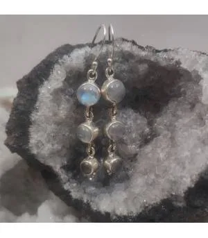 Boucles d'oreilles argent trio de pierres de lune