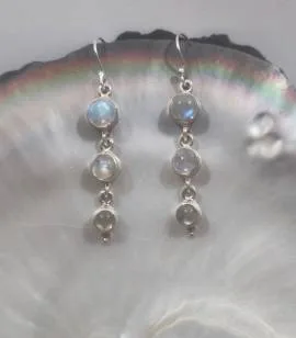 Boucles d'oreilles argent trio de pierres de lune