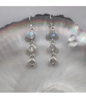 Boucles d'oreilles argent trio de pierres de lune