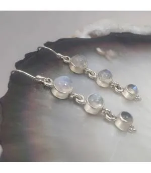 Boucles d'oreilles argent trio de pierres de lune