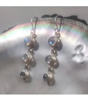 Boucles d'oreilles argent trio de pierres de lune