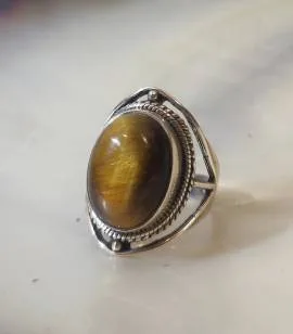 Bague argent ethno tribale pierre oeil de tigre