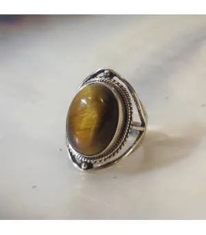 Bague argent ethno tribale pierre oeil de tigre