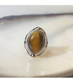 Bague argent ethno tribale pierre oeil de tigre