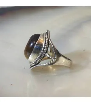 Bague argent ethno tribale pierre oeil de tigre
