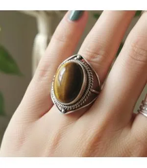 Bague argent ethno tribale pierre oeil de tigre