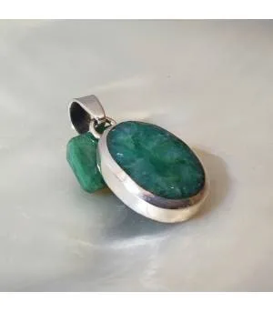 Pendentif artisanal argent et émeraude naturelle