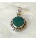 Pendentif ethnique artisanal indien pierre d'émeraude