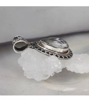 Pendentif argent filigrame citrine blanche naturelle