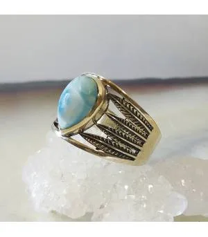 Bague plumes argent pierre naturelle larimar