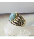 Bague plumes argent pierre naturelle larimar
