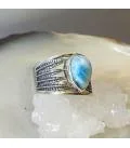 Bague plumes argent pierre naturelle larimar