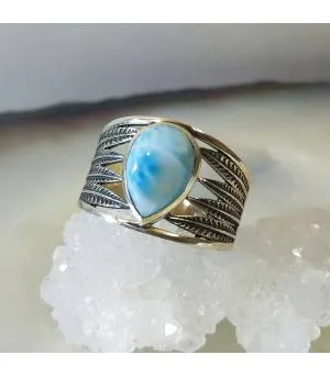 Bague plumes argent pierre naturelle larimar