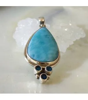 Pendentif quatro argent larimar et apatite