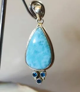 Pendentif quatro argent larimar et apatite