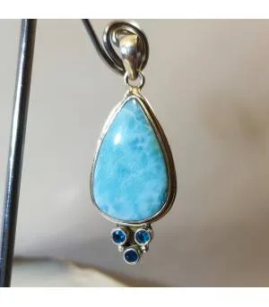 Pendentif quatro argent larimar et apatite