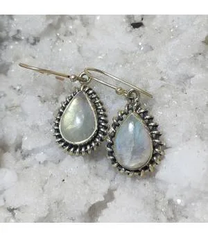 Boucles d'oreilles ethniques argent pierre de lune