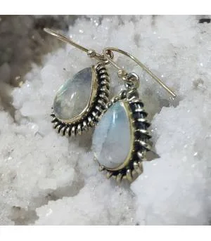 Boucles d'oreilles ethniques argent pierre de lune