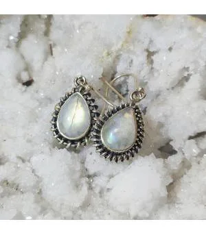 Boucles d'oreilles ethniques argent pierre de lune