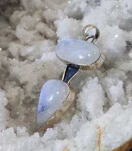 Pendentif argent duo pierres de lune bleues