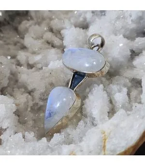 Pendentif argent duo pierres de lune bleues