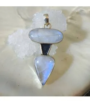Pendentif argent duo pierres de lune bleues