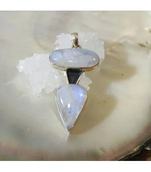 Pendentif argent duo pierres de lune bleues