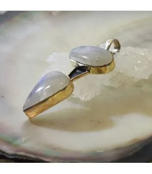 Pendentif argent duo pierres de lune bleues