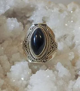 Bague argent bijou ethnique onyx noir