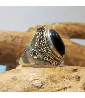 Bague argent bijou ethnique onyx noir