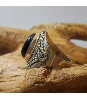Bague argent bijou ethnique onyx noir