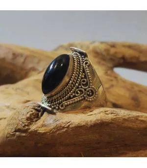 Bague argent bijou ethnique onyx noir