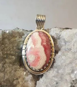 Pendentif argent "Pink candy" et pierre rhodochrosite