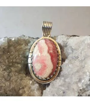 Pendentif argent "Pink candy" et pierre rhodochrosite