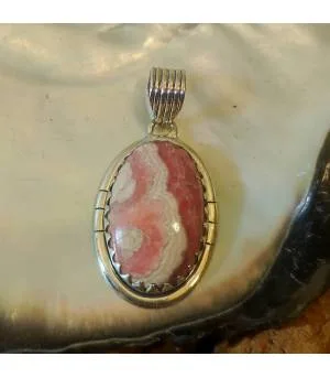 Pendentif argent "Pink candy" et pierre rhodochrosite