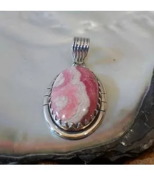 Pendentif argent "Pink candy" et pierre rhodochrosite