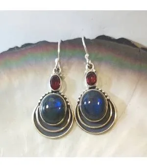 Boucles d'oreilles argent grenat et labradorite