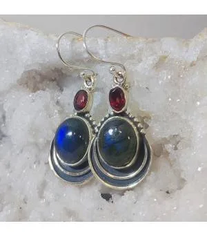 Boucles d'oreilles argent grenat et labradorite