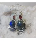 Boucles d'oreilles argent grenat et labradorite