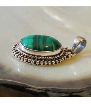 Pendentif argent 92.5 Malachite naturelle