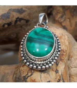 Pendentif argent 92.5 Malachite naturelle